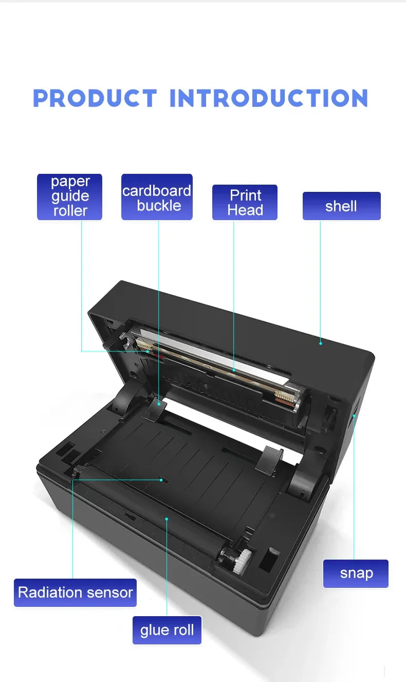 Bluetooth HD Printer D100 Black Protable Thermal Small Shipping Label Printer Compatible with iPhone Android Mac Window