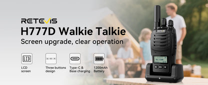 Retevis H777D (H777 Upgraded）Walkie Talkie Portable License Free LCD Display Radio Long Range Type-C Walkie-Talkies for Camping