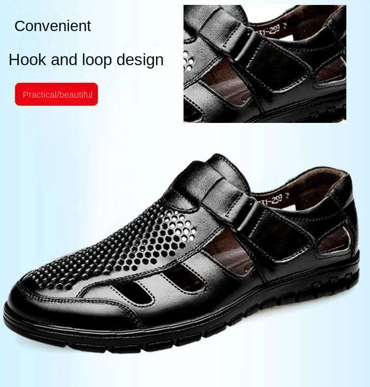 Genuine Leather Summer Special Offer Men's Business Casual Hollow Work with Holes Leather Sandals Men's Work Hole Sandals