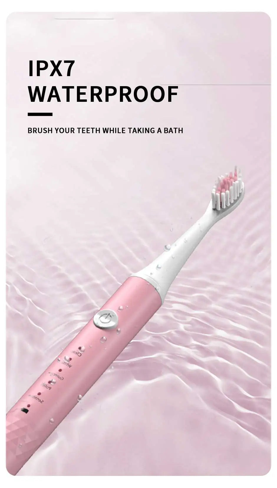 Jianpai Adult Blue Pink Sonic Electric Toothbrush Adult 5-gear Mode USB Charging IPX7 Waterproof Sonic Electric Toothbrush