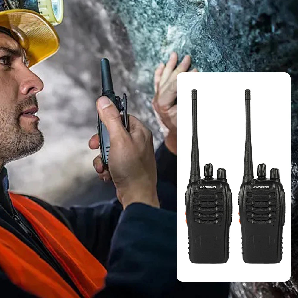 2PCS BF-888S Wireless Walkie Talkie with Earphones Dual Band Walkie Talkie Ham Two Way Radio for Civil Hotel Construction Site