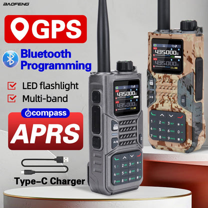 Baofeng RD-55PRO Walkie Talkie GPS APRS Long Range Bluetooth Programming Type-C Compass Portable Amateur Ham Radio For Camping