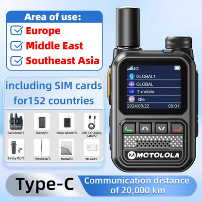MCTOLOLA 5G LTE POC Radio Handheld Walkie Talkie Loud & Clear Horn Long Intercom Range up to 5000km for GLOBAL Communication