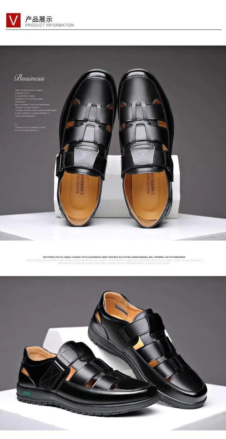 Summer Men Sandals Cozy Hollow Non-slip Soft Cool Flats Men Breathable All-match Classic Wearable Fashion Casual Leather Sandals