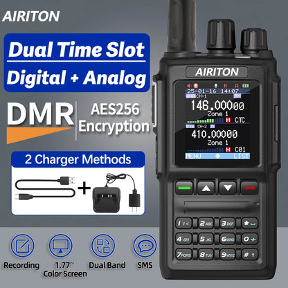 AIRITON DM-168 DMR Digital Analog  Walkie Talkie Dual Mode AES256 Encryption Amateur for AT-D168UV with Type-C Two Way Radio