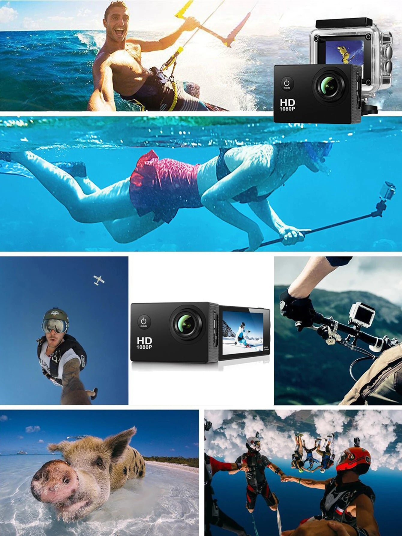 Outdoor Sports Camera,waterproof Diving Bike Recorder,DV Panoramic 2 Inch Screen Car Recorder,HD Mini Multi-function Camera