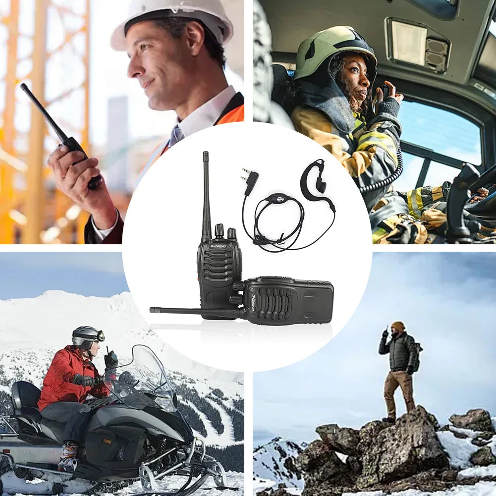2PCS BF-888S Wireless Walkie Talkie with Earphones Dual Band Walkie Talkie Ham Two Way Radio for Civil Hotel Construction Site