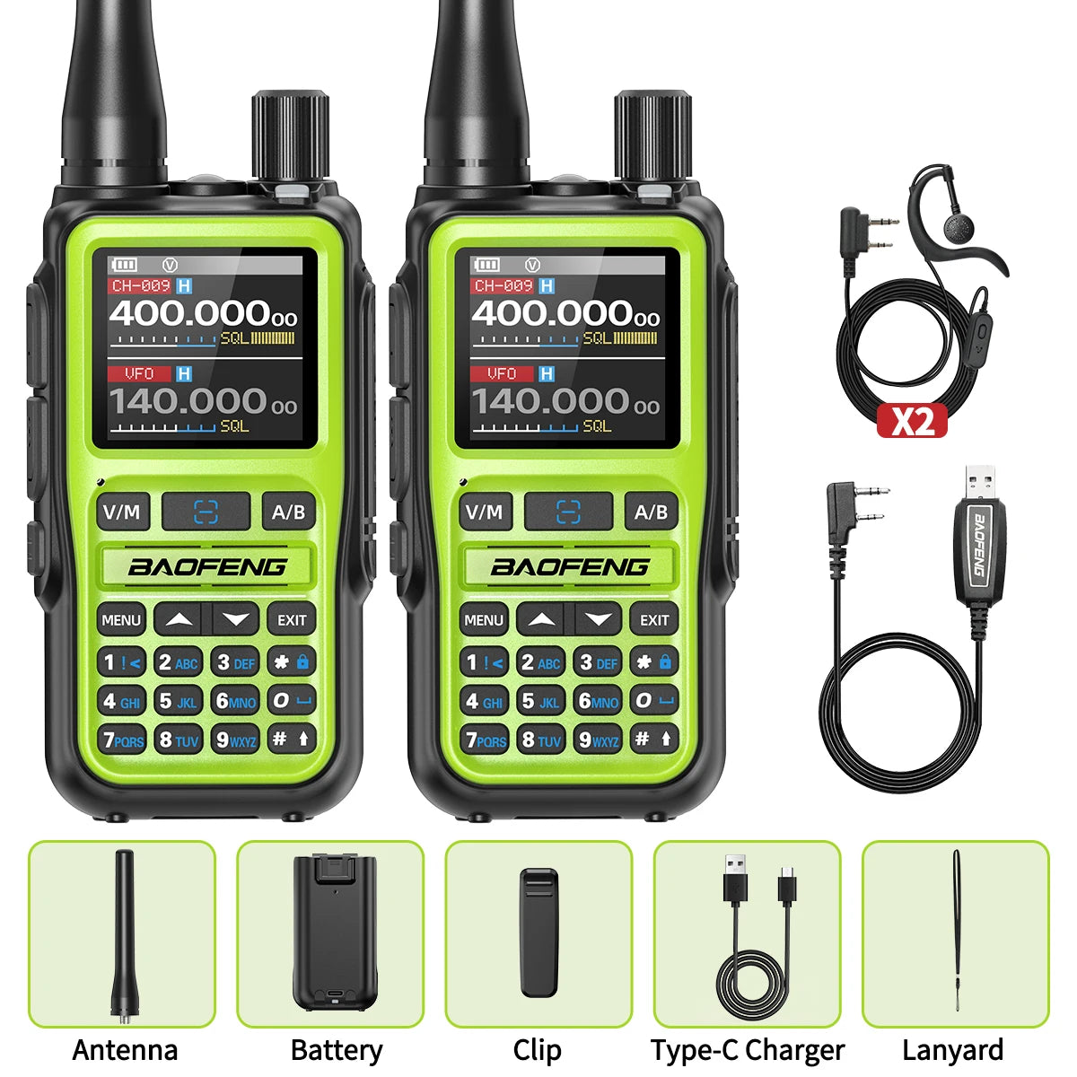 2PCS Baofeng UV-5R Mini Walkie Talkie NOAA Bluetooth Programming USB-C Charging AM Wireless Copy Frequency Full Band FM Two Way