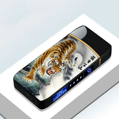 New Electric Windproof Metal Lighter Double Arc Flameless Plasma Rechargeable USB Lighter LED Power Display Touch Lighters Gift