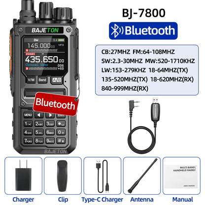BAJETON BJ-7800 Walkie Talkie Long Range SW MW LW AM SSB CB 10W Receive Wireless Bluetooth Phone Programming NOAA Two Way Radio