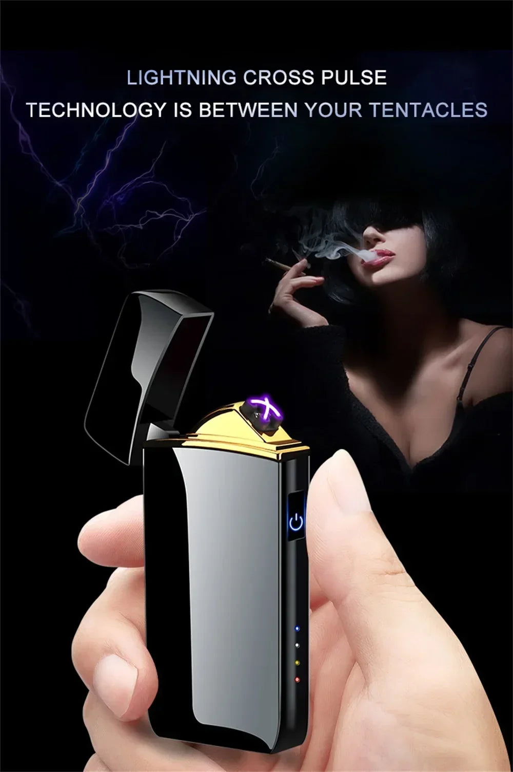 New Electric Windproof Metal Lighter Double Arc Flameless Plasma Rechargeable USB Lighter LED Power Display Touch Lighters Gift