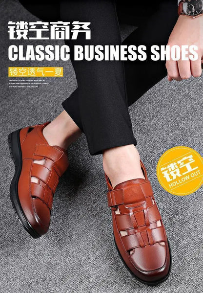 Summer Men Sandals Cozy Hollow Non-slip Soft Cool Flats Men Breathable All-match Classic Wearable Fashion Casual Leather Sandals