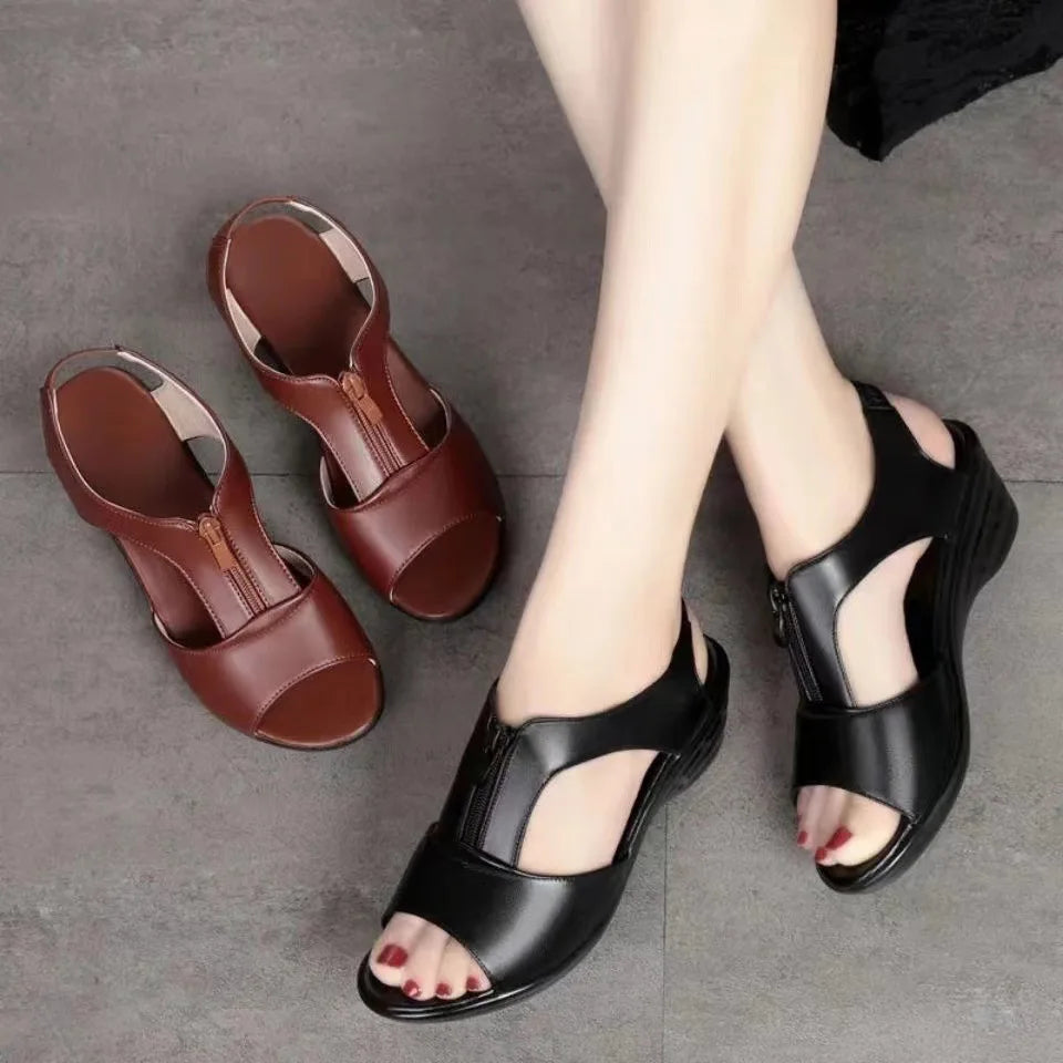Zipper Wedge Sandals Plus Size 2024 Summer Women Sandals Flat Women Shoes  Ladies Roman Sandals