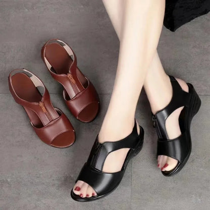 Zipper Wedge Sandals Plus Size 2024 Summer Women Sandals Flat Women Shoes  Ladies Roman Sandals