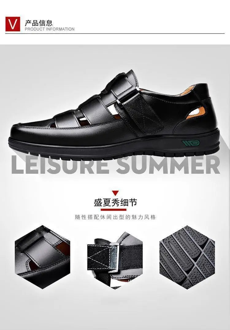 Summer Men Sandals Cozy Hollow Non-slip Soft Cool Flats Men Breathable All-match Classic Wearable Fashion Casual Leather Sandals