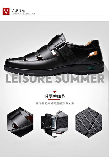 Summer Men Sandals Cozy Hollow Non-slip Soft Cool Flats Men Breathable All-match Classic Wearable Fashion Casual Leather Sandals