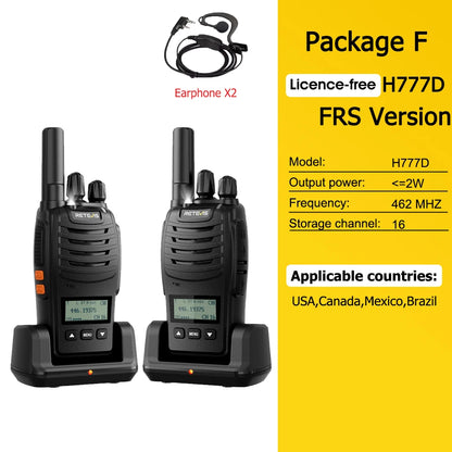 Retevis H777D (H777 Upgraded）Walkie Talkie Portable License Free LCD Display Radio Long Range Type-C Walkie-Talkies for Camping