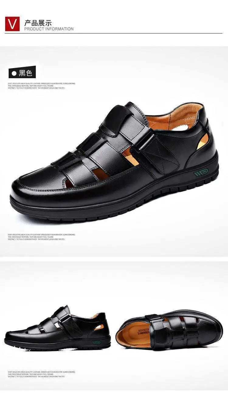 Summer Men Sandals Cozy Hollow Non-slip Soft Cool Flats Men Breathable All-match Classic Wearable Fashion Casual Leather Sandals