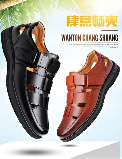 Summer Men Sandals Cozy Hollow Non-slip Soft Cool Flats Men Breathable All-match Classic Wearable Fashion Casual Leather Sandals