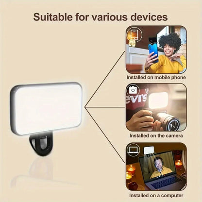 Mini Selfie Fill Light 3 Color Modes Adjustable Brightness Rechargeable Clip on Mobile Phones Computers Photography LED Lights