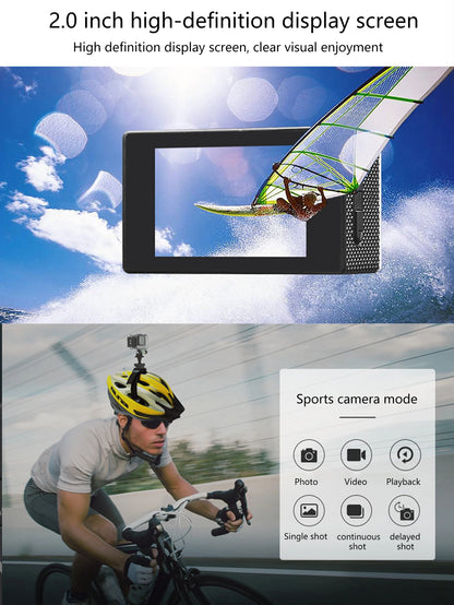 Outdoor Sports Camera,waterproof Diving Bike Recorder,DV Panoramic 2 Inch Screen Car Recorder,HD Mini Multi-function Camera