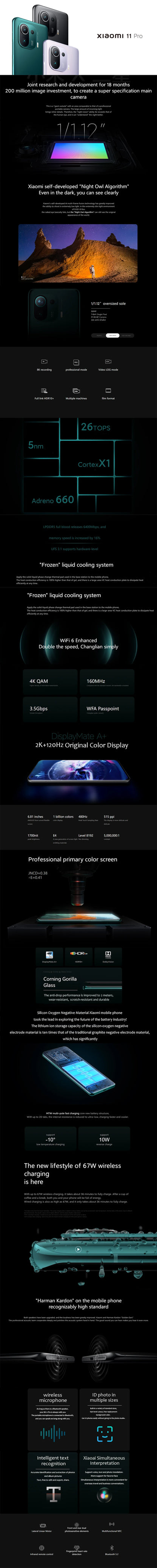 Xiaomi 11 Pro Snapdragon 888 smartphone  Octa-core Global firmware 5G Phone QC Fast Charge 50MP Camera used phone