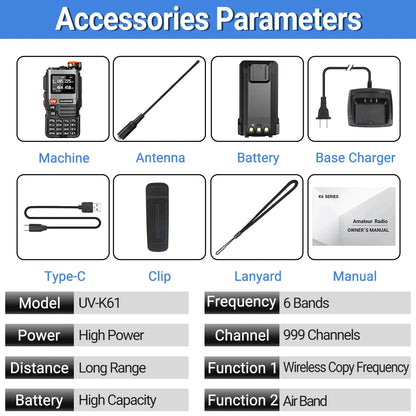 NEW Baofeng UV-K61 Walkie Talkie Air Band Wireless Copy Frequency Type-C Full Band UHF VHF DTMF NOAA UV-5R Upgraded