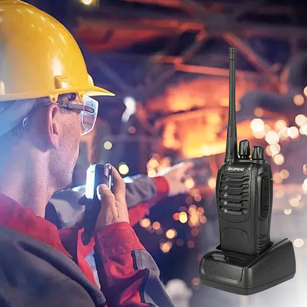 2PCS BF-888S Wireless Walkie Talkie with Earphones Dual Band Walkie Talkie Ham Two Way Radio for Civil Hotel Construction Site