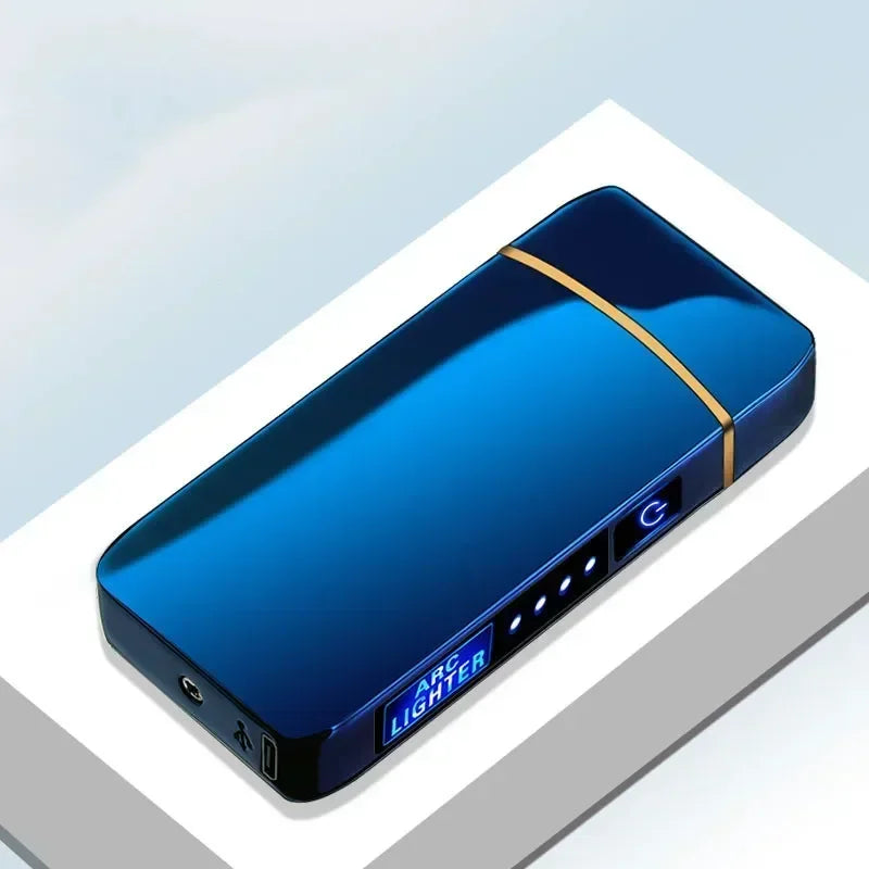 New Electric Windproof Metal Lighter Double Arc Flameless Plasma Rechargeable USB Lighter LED Power Display Touch Lighters Gift