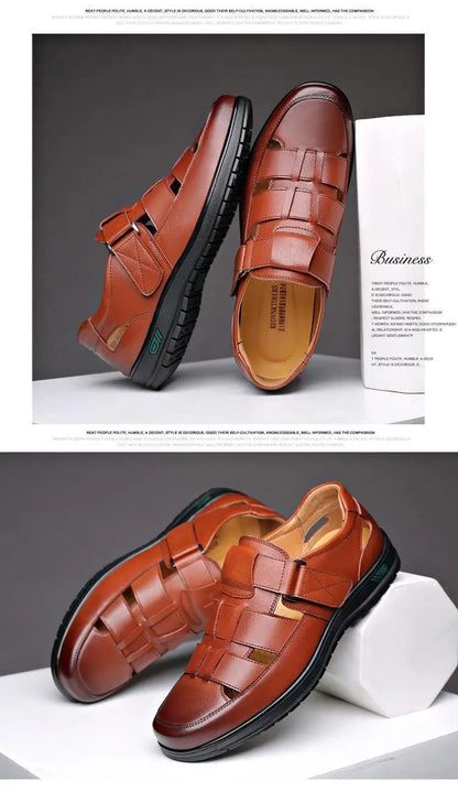 Summer Men Sandals Cozy Hollow Non-slip Soft Cool Flats Men Breathable All-match Classic Wearable Fashion Casual Leather Sandals