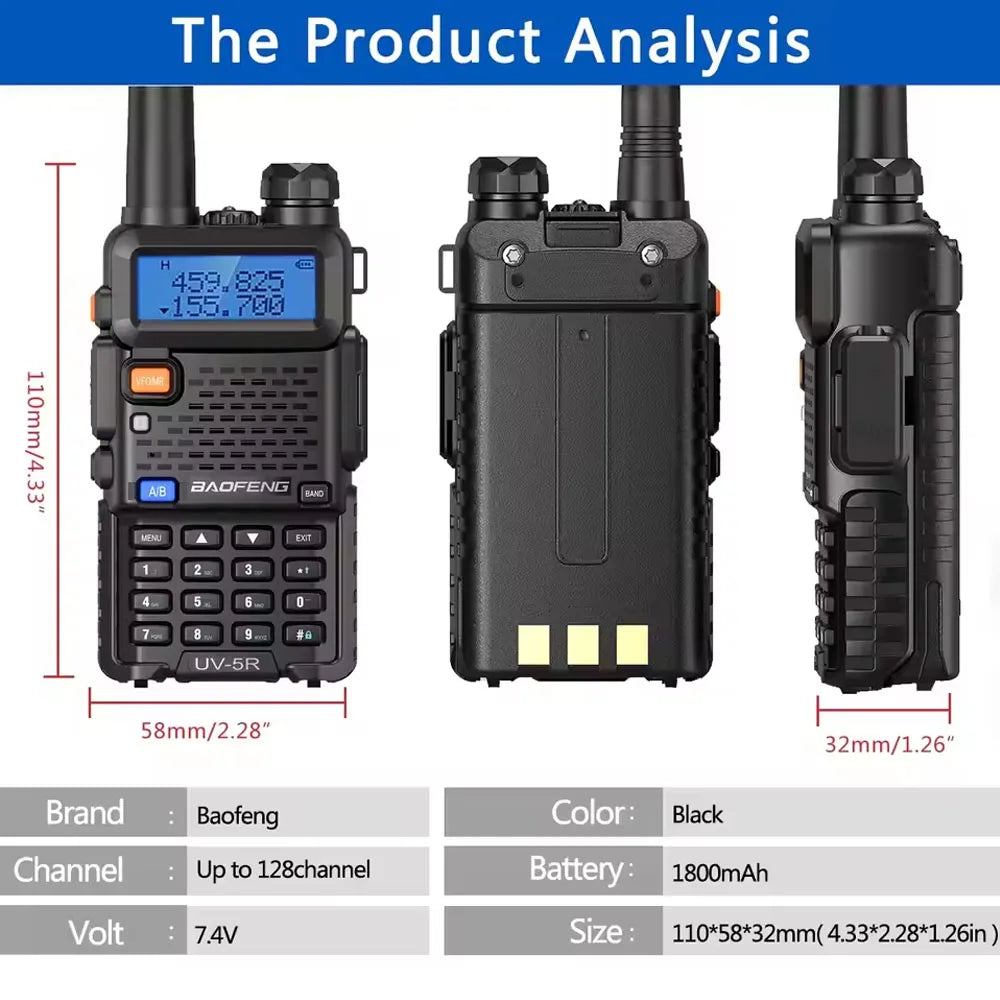 BAOFENG 5W UV-5R Dual Band VHF/UHF 136-174MHz & 400-520MHz FM Portable Two Way Radio Handheld Walkie Talkie
