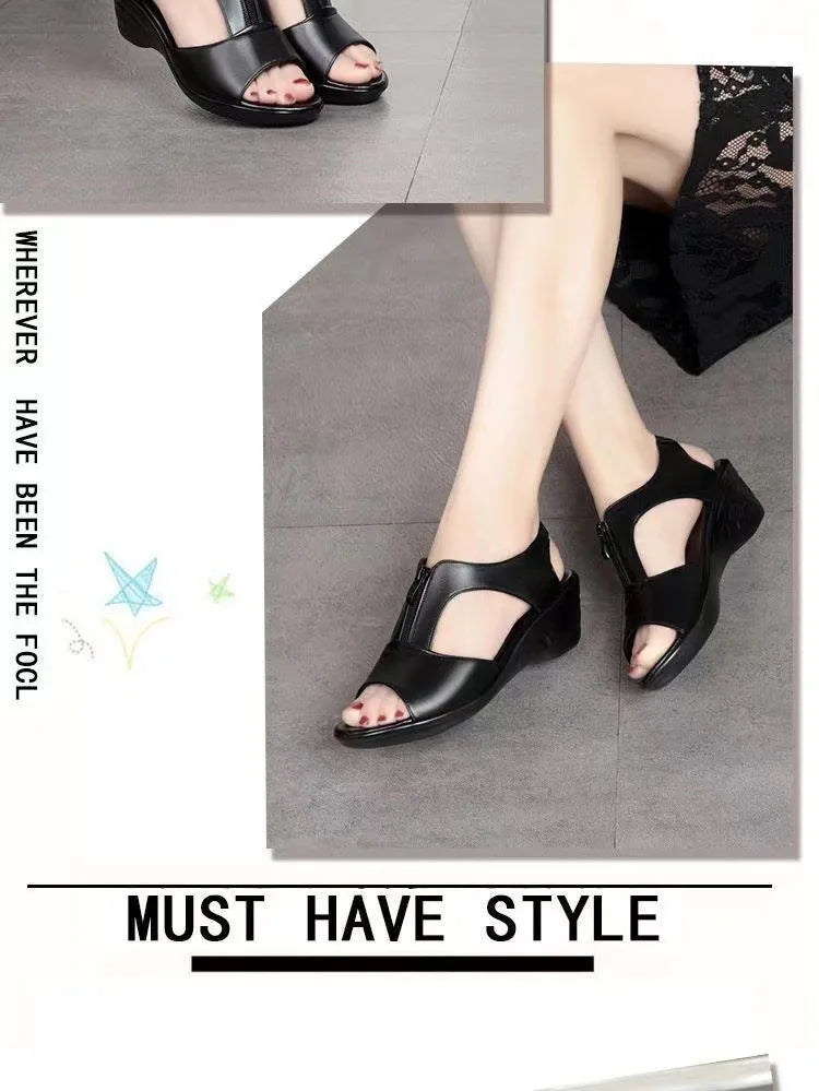 Zipper Wedge Sandals Plus Size 2024 Summer Women Sandals Flat Women Shoes  Ladies Roman Sandals