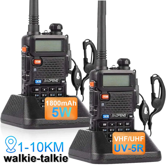 Baofeng Walkie Talkie UV 5R 5W Dual Band Ham Two Way Radio Vhf Uhf With FM Radio Long Range Handheld Transceiver Hunting 10KM