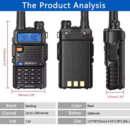 Baofeng Walkie Talkie UV 5R 5W Dual Band Ham Two Way Radio Vhf Uhf With FM Radio Long Range Handheld Transceiver Hunting 10KM