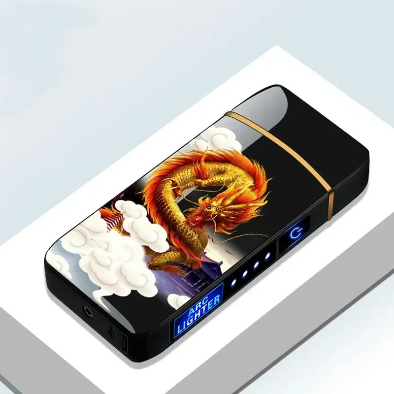 New Electric Windproof Metal Lighter Double Arc Flameless Plasma Rechargeable USB Lighter LED Power Display Touch Lighters Gift