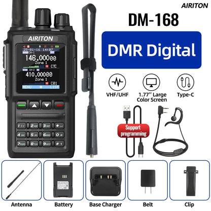 AIRITON DM-168 DMR Digital Analog  Walkie Talkie Dual Mode AES256 Encryption Amateur for AT-D168UV with Type-C Two Way Radio