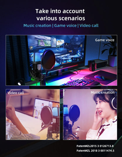 Portable USB Microphone RGB Microfone Condensador Wire Gaming Mic for Podcast Recording Studio Streaming Laptop Desktop