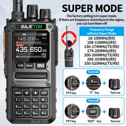 BAJETON BJ-7800 Walkie Talkie Long Range SW MW LW AM SSB CB 10W Receive Wireless Bluetooth Phone Programming NOAA Two Way Radio