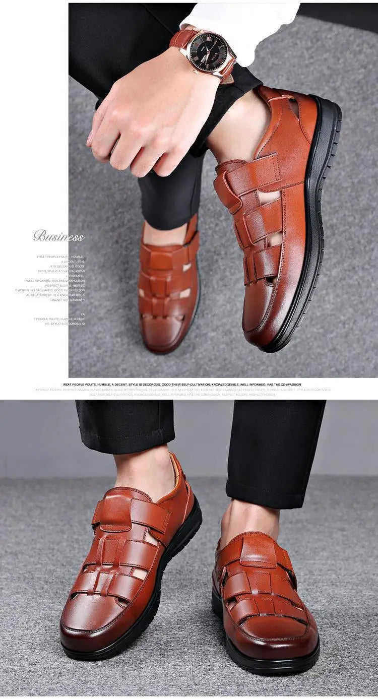 Summer Men Sandals Cozy Hollow Non-slip Soft Cool Flats Men Breathable All-match Classic Wearable Fashion Casual Leather Sandals