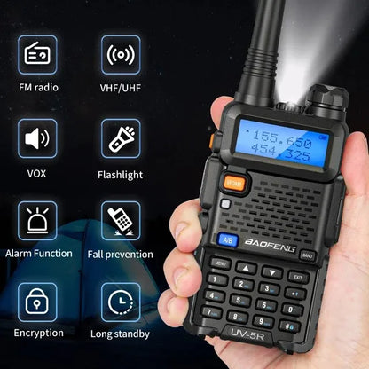 Baofeng Walkie Talkie UV 5R 5W Dual Band Ham Two Way Radio Vhf Uhf With FM Radio Long Range Handheld Transceiver Hunting 10KM