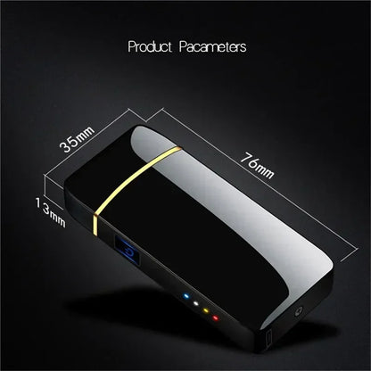 New Electric Windproof Metal Lighter Double Arc Flameless Plasma Rechargeable USB Lighter LED Power Display Touch Lighters Gift
