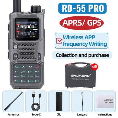 Baofeng RD-55PRO Walkie Talkie GPS APRS Long Range Bluetooth Programming Type-C Compass Portable Amateur Ham Radio For Camping