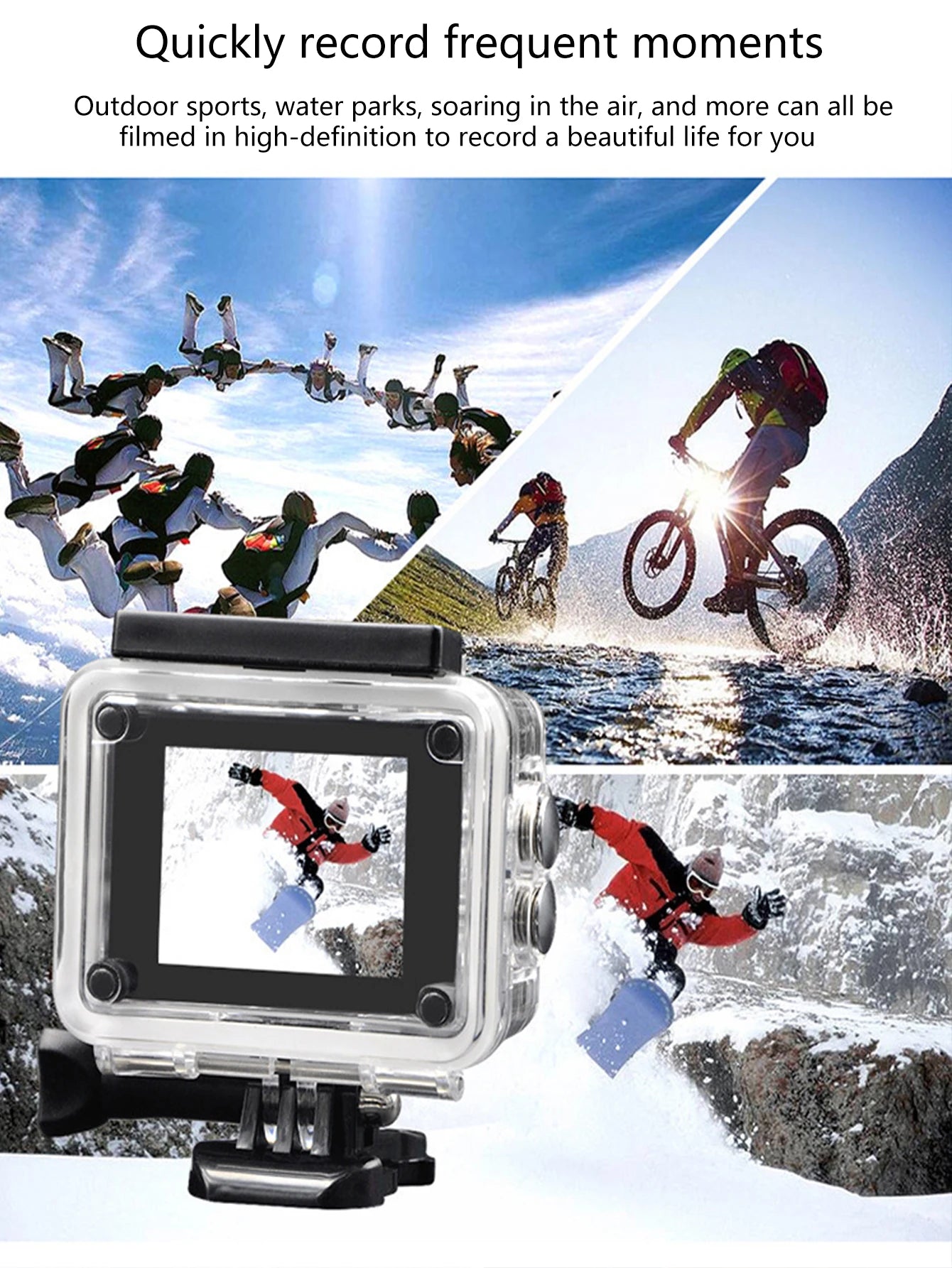 Outdoor Sports Camera,waterproof Diving Bike Recorder,DV Panoramic 2 Inch Screen Car Recorder,HD Mini Multi-function Camera