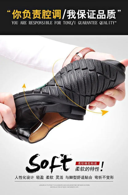 Summer Men Sandals Cozy Hollow Non-slip Soft Cool Flats Men Breathable All-match Classic Wearable Fashion Casual Leather Sandals
