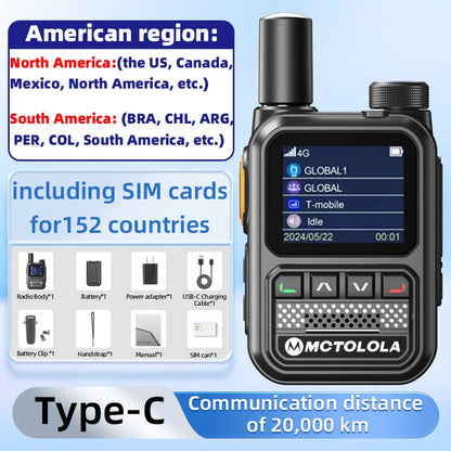 MCTOLOLA 5G LTE POC Radio Handheld Walkie Talkie Loud & Clear Horn Long Intercom Range up to 5000km for GLOBAL Communication