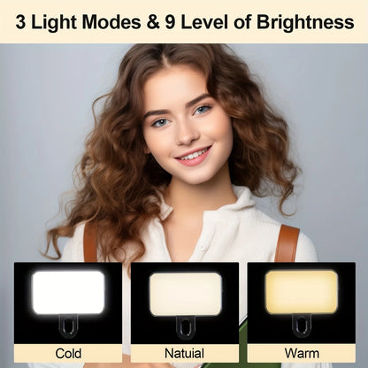 Mini Selfie Fill Light 3 Color Modes Adjustable Brightness Rechargeable Clip on Mobile Phones Computers Photography LED Lights