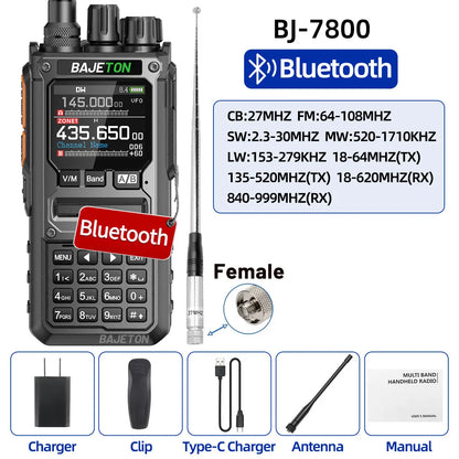BAJETON BJ-7800 Walkie Talkie Long Range SW MW LW AM SSB CB 10W Receive Wireless Bluetooth Phone Programming NOAA Two Way Radio