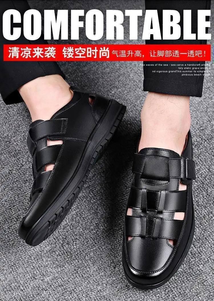Summer Men Sandals Cozy Hollow Non-slip Soft Cool Flats Men Breathable All-match Classic Wearable Fashion Casual Leather Sandals