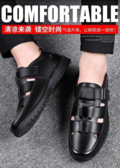 Summer Men Sandals Cozy Hollow Non-slip Soft Cool Flats Men Breathable All-match Classic Wearable Fashion Casual Leather Sandals