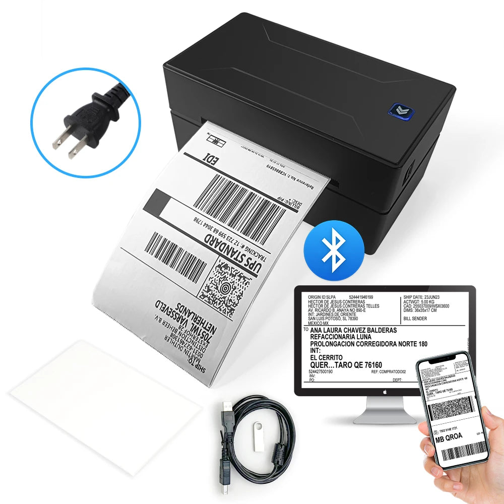 Bluetooth HD Printer D100 Black Protable Thermal Small Shipping Label Printer Compatible with iPhone Android Mac Window